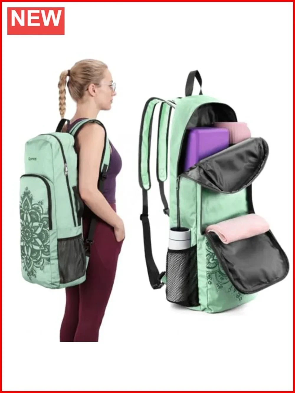 Convertible Yoga Mat Bag Backpack with Wet Pocket 600D Polyester, Padded